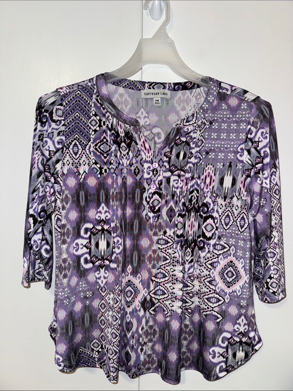 Southern Lady Boho Print Blouse Top Purple Women’s PM Medium Petite